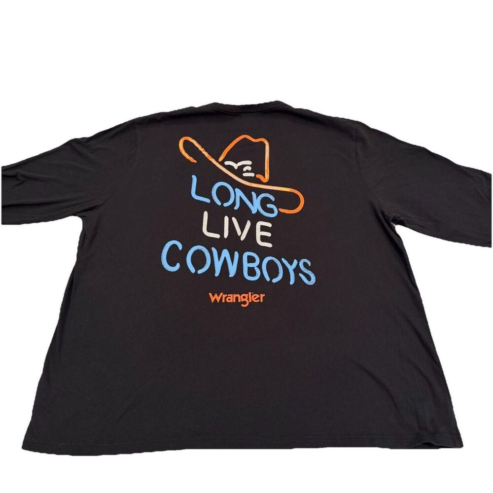 Wrangler Long Live Cowboys Mens XXL‎ 2XL Long Sleeve Black Country Shirt Neon